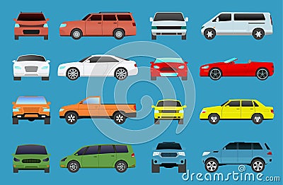 Car type model vehicle objects icons set multicolor automobile supercar. Wheel symbol car types coupe hatchback. Traffic Stock Photo