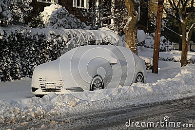 Car under snow in Brooklyn after massive Winter Storm Editorial Stock Photo