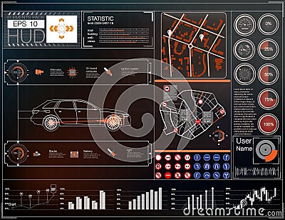 Car user interface. Map HUD UI. Abstract virtual graphic touch user interface. Cars icon. Vector cars abstract. Vector Illustration