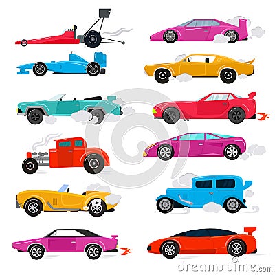 Car vector retro luxury auto transport racing car and vintage art deco modern automobile illustration set of old Vector Illustration