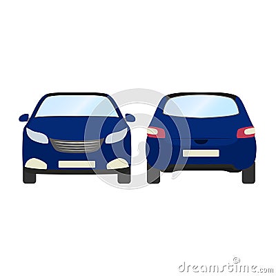 Car vector template on white background. Business hatchback isolated. blue hatchback flat style.front and back view Vector Illustration