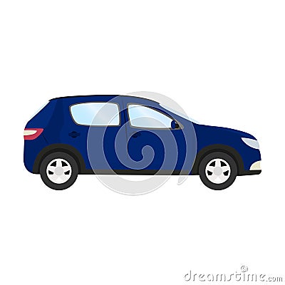 Car vector template on white background. Business hatchback isolated. blue hatchback flat style. side view Vector Illustration