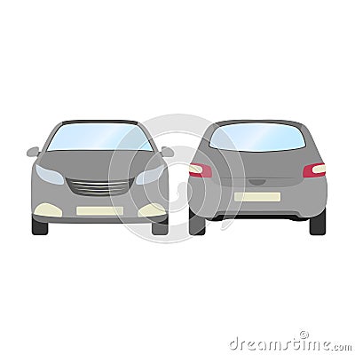 Car vector template on white background. Business hatchback isolated. grey hatchback flat style.front and back view Vector Illustration