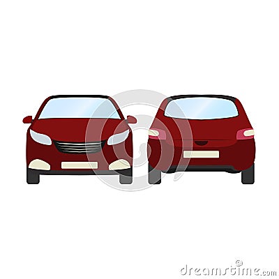 Car vector template on white background. Business hatchback isolated. red hatchback flat style.front and back view Vector Illustration