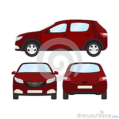 Car vector template on white background. Business hatchback isolated. red hatchback flat style. front side back view Vector Illustration