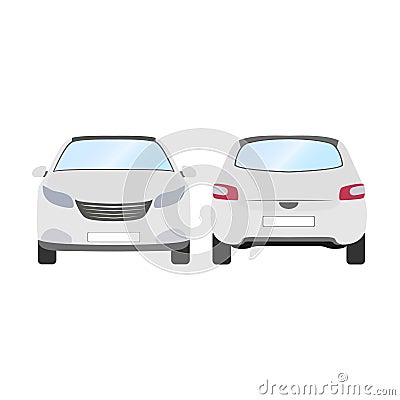 Car vector template on white background. Business hatchback isolated. white hatchback flat style.front and back view Vector Illustration