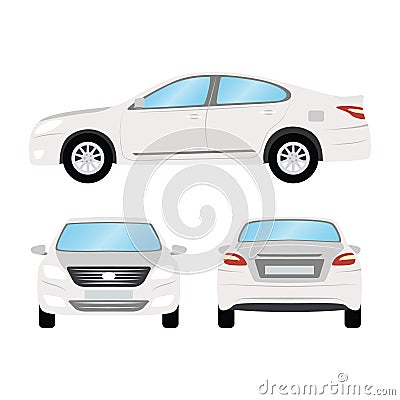 Car vector template on white background. Business sedan isolated. white sedan flat style. side back front view Vector Illustration