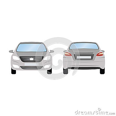 Car vector template on white background. Business sedan isolated. grey sedan flat style. side back front view Vector Illustration