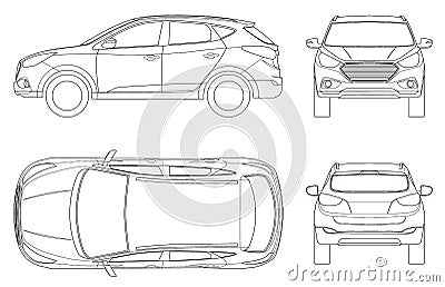 Car vector template on white background. Compact crossover, CUV, 5-door station wagon on outline. Template vector Vector Illustration