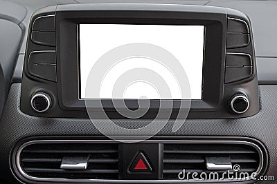 Blank Vehicle, Automobile Navigation Display Unit, Media Console, Screen Stock Photo