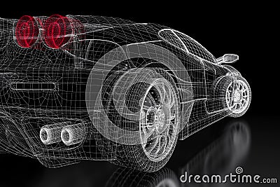 3D car mesh on a black Stock Photo