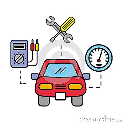 Car vehicle diagnostic tools and speedometer automotive service Vector Illustration