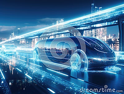car or vehicle open headlamp parked in futuristic modern concept. Future transportation. Futuristic autonomous car. Driverless Stock Photo