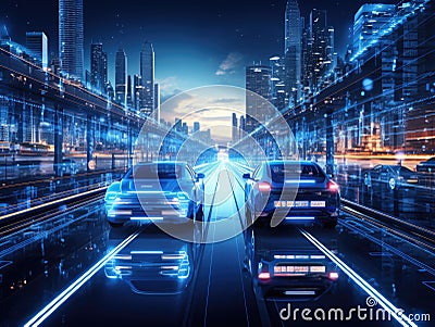 car or vehicle open headlamp parked in futuristic modern concept Future transportation Futuristic autonomous car Driverless Stock Photo