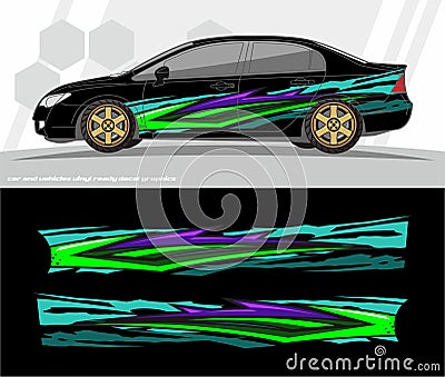 Car and vehicles wrap decal Graphics Kit designs. ready to print and cut for vinyl stickers. Vector Illustration