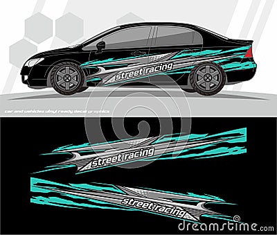 Car and vehicles wrap decal Graphics Kit vector designs. ready to print and cut for vinyl stickers. Vector Illustration