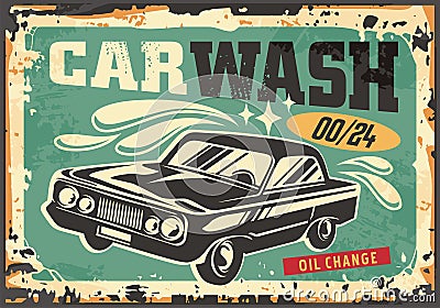 Car wash antique sign post illustration Vector Illustration