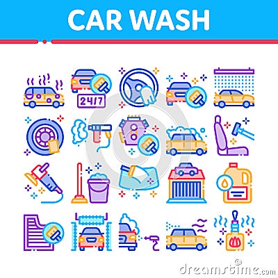 Car Wash Auto Service Collection Icons Set Vector Vector Illustration