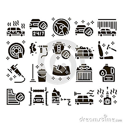 Car Wash Auto Service Glyph Set Vector Vector Illustration