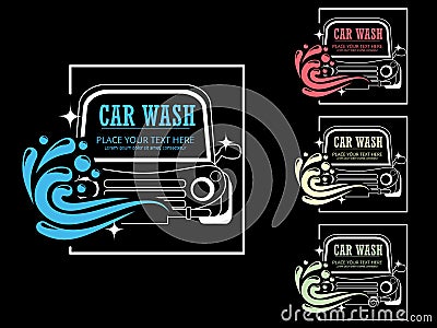 Car wash cartoon logo on blackboard. Vector Illustration