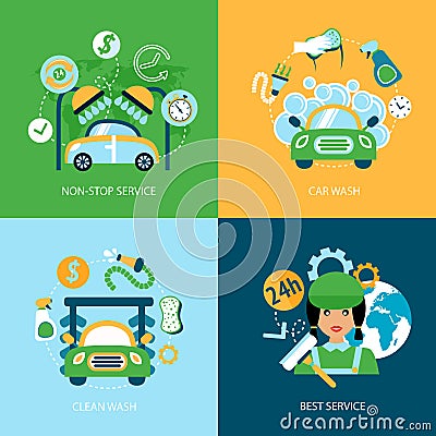 Car wash flat icons Vector Illustration