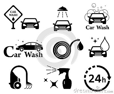 car wash icons set Vector Illustration