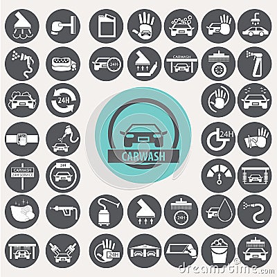 Car wash icons set. Vector Illustration