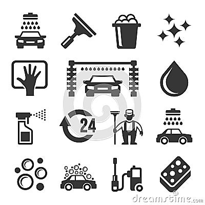 Car Wash Icons Set Vector Illustration