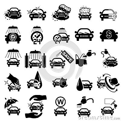 Car wash icons set Vector Illustration