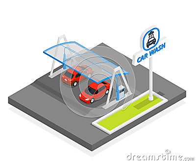 Car Wash Isometric Concept Vector Illustration