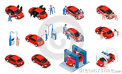 Car Wash Isometric Icon Set Vector Illustration