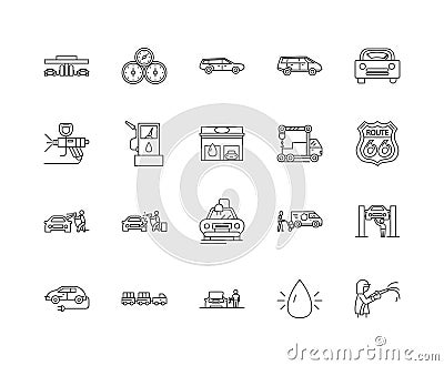 Car wash line icons, signs, vector set, outline illustration concept Vector Illustration