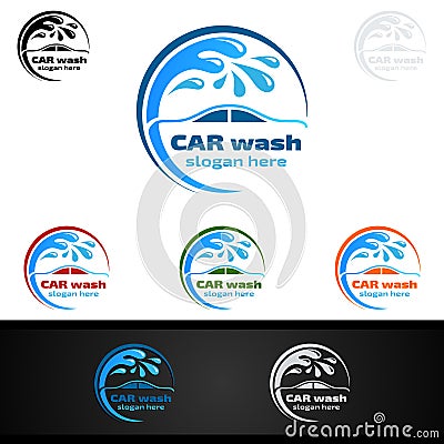 Car Wash Logo, Cleaning Car, Washing and Service Vector Logo Design Vector Illustration