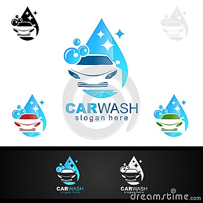 Car Wash Logo, Cleaning Car, Washing and Service Vector Logo Design Vector Illustration