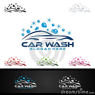 Car Wash Logo, Cleaning Car, Washing and Service Vector Logo Design Vector Illustration