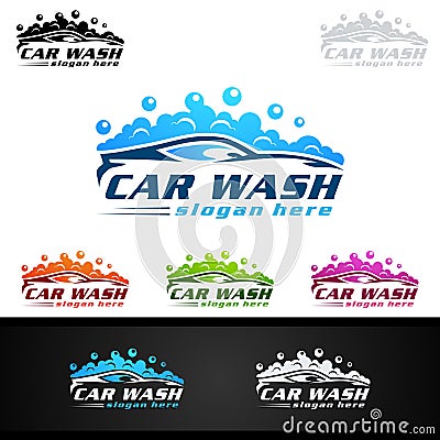 Car Wash Logo, Cleaning Car, Washing and Service Vector Logo Design Vector Illustration