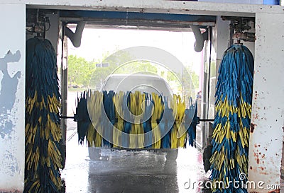 Car wash machine start washing Stock Photo