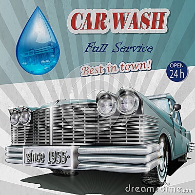 Car wash retro poster Stock Photo