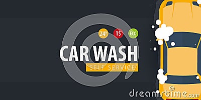 Car Wash Self Service. Car Washing with Foam. Vector illustration. Vector Illustration