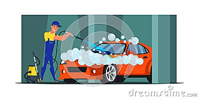 Car wash service flat vector illustration Vector Illustration