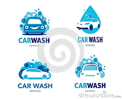 Car wash set of logos, icons and elements Vector Illustration