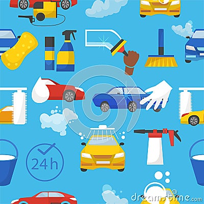 Car wash vector car-washing service with people cleaning auto or vehicle illustration set of car-wash and characters Vector Illustration