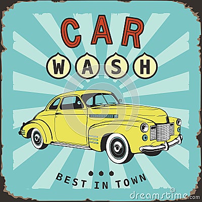 Car wash vintage board old metal sing Vector Illustration