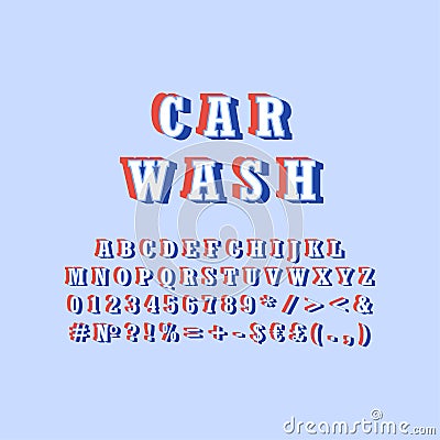 Car wash vintage 3d vector alphabet set Vector Illustration
