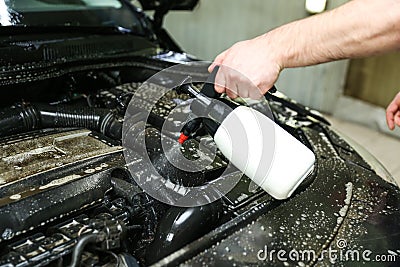 Car washing close-up. engine washing Stock Photo