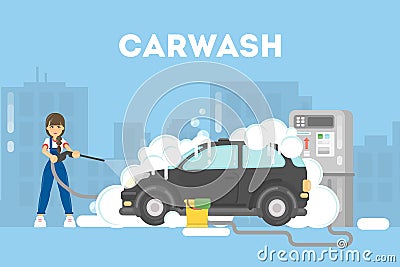 Car washing service. Vector Illustration