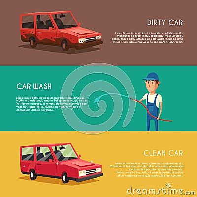 Car washing service. Vector cartoon illustration Vector Illustration