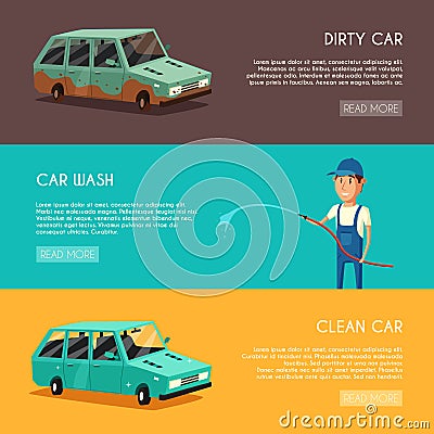 Car washing service. Vector cartoon illustration Vector Illustration