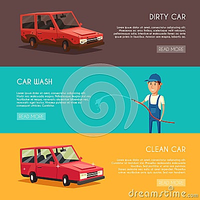 Car washing service. Vector cartoon illustration Vector Illustration