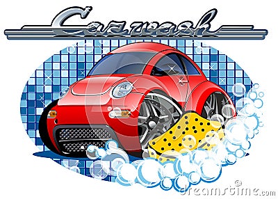 Car Washing sign with sponge Vector Illustration